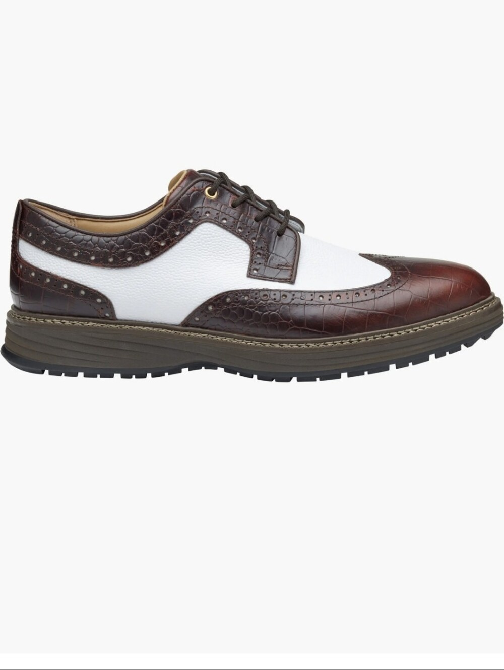 Johnston & Murphy Brown and White Croc-Embossed Wingtip Derby